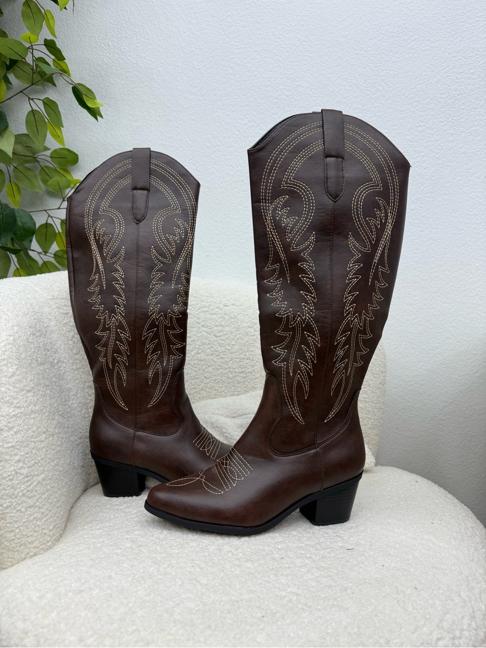 Classic Brown Western Knee-High Boots - Women's